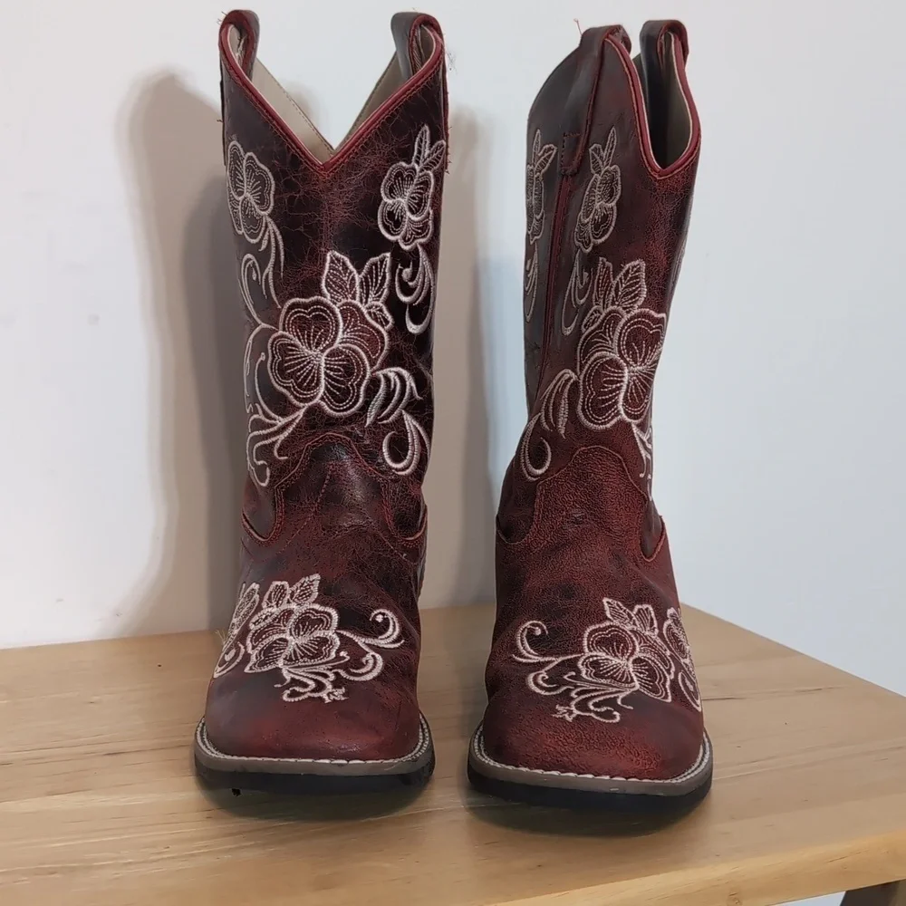 Shyanne Girls' Little Lasy Red Leather Western Boots Shoes